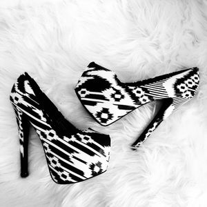 black & white sky high heel